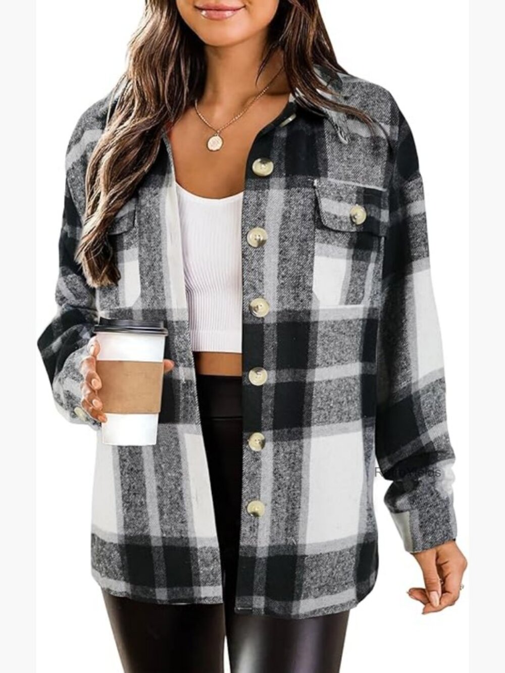 Flannel Plaid Shacket Jacket Button Down Cropped Fashion Coat